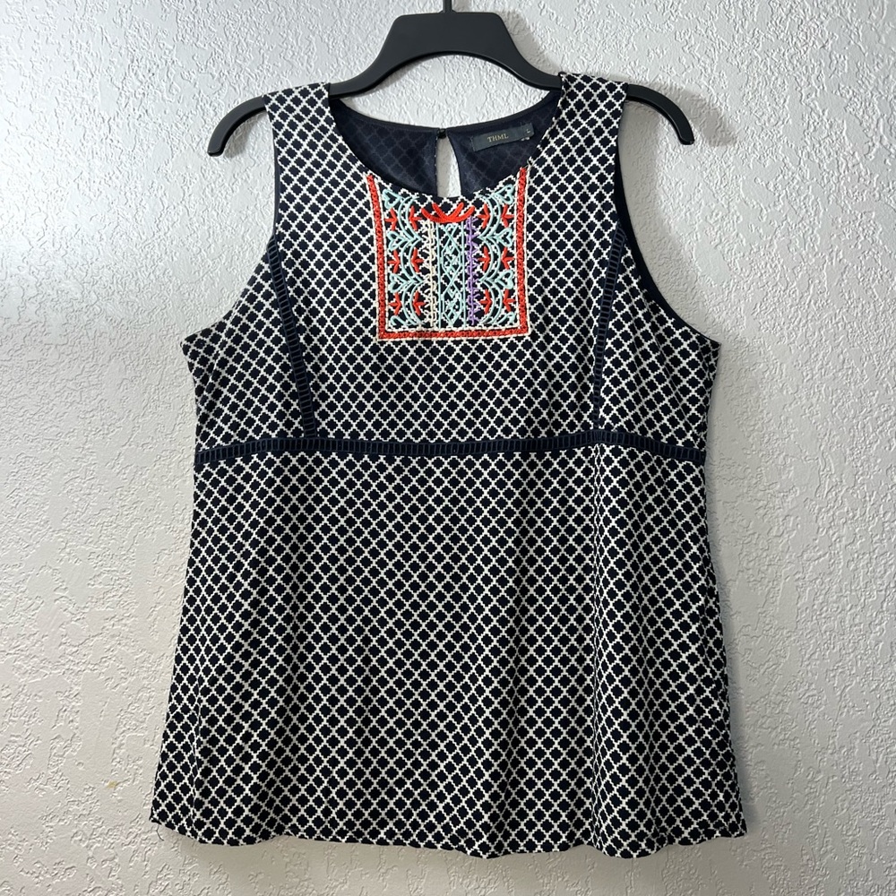 THML Embroidered Bohemian Boho Sleeveless Tank Top Blouse Casual Tops Blue Red